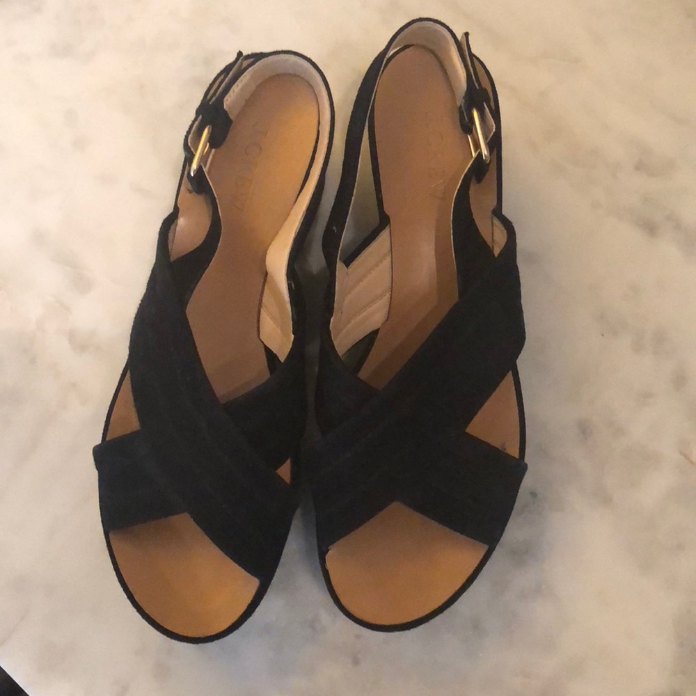 J. Crew black suede platform wedge sandals